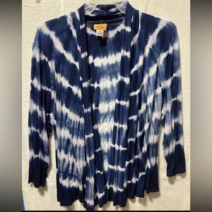 Ruby Rd XL Open Front Long Sleeve Stretch Cardigan Navy Tie Dye Boho EUC 7410